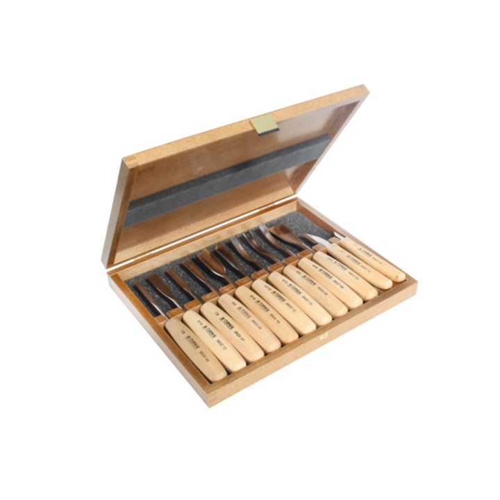 Set 12 dalti si cutite profesionale pentru sculptura, Narex, Standard Line, in cutie de lemn