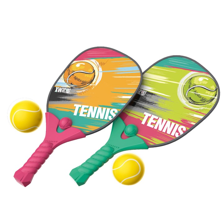 Set doua palete tenis cu doua mingi din spuma, Pickleball, 3 ani+