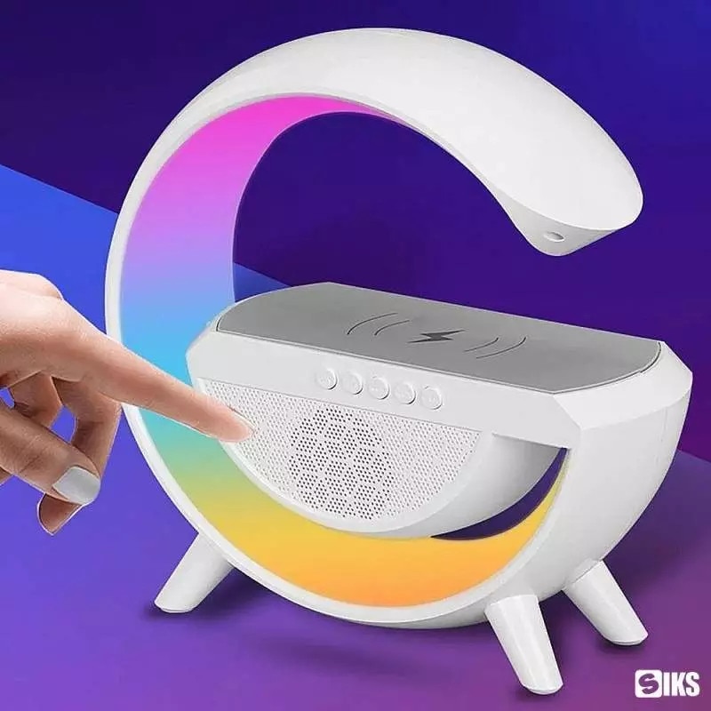 Boxa Multifunctionala 3 in 1 SIKS, Lampa LED RGB Smart, Boxa Bluetooth, Incarcator Telefon Wireless, Lumina RGB, Alb