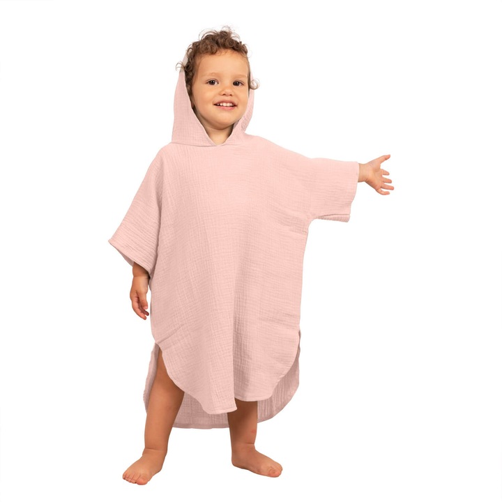 Poncho copii din muselina absorbanta Kidizi Light Pink 6-18 luni