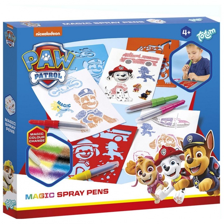 Set creativ de desenat cu sabloane si carioci spray cu Patrula Catelusilor, Paw Patrol