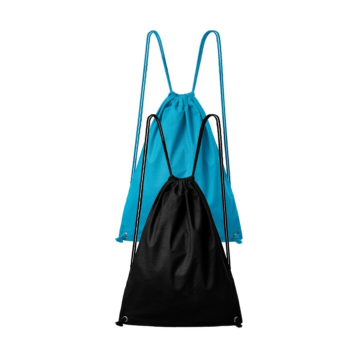 Set 2 rucsacuri, 100% bumbac, Malfini EasyGo, unisex, 47x37 cm, Negru, Turcoaz