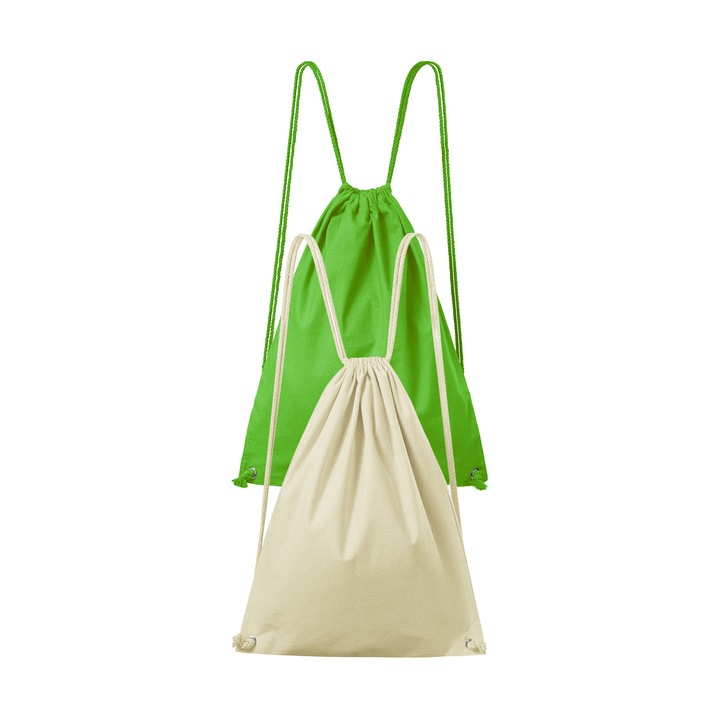 Set 2 rucsacuri, 100% bumbac, Malfini EasyGo, unisex, 47x37 cm, Natural, Verde