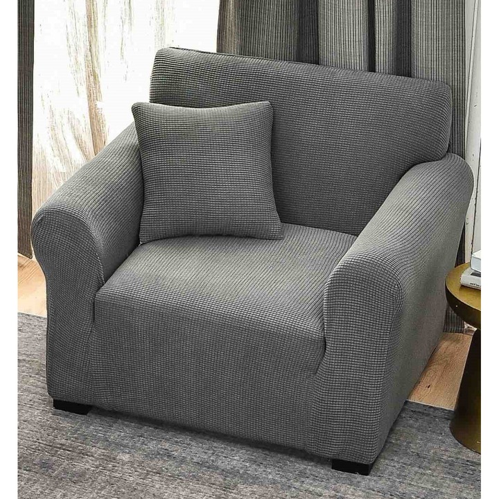 Husa elastica pentru fotoliu, Cocolino, Jojo Home, Uni, Microfibra Plusata, S-90x110cm, Gri Deschis