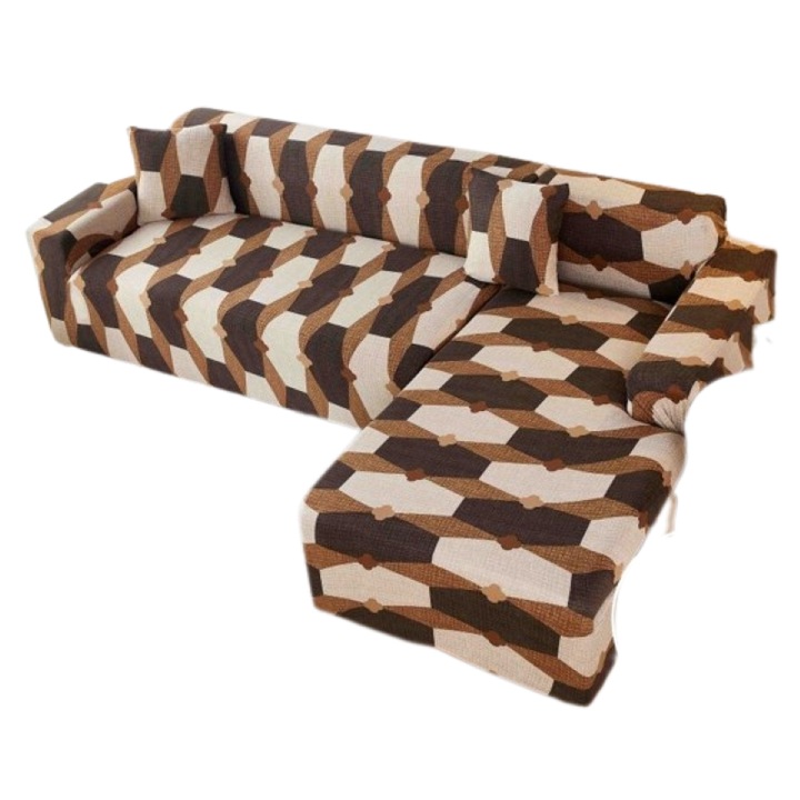Husa elastica pentru coltar, Jojo Home, imprimeu Abstract, M5, M L, Bej