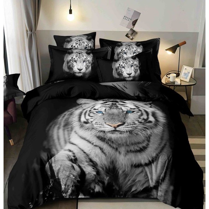 Двойно спално бельо Jojo Home, 4 части, 1 лице, 140x200 см, черен/ бял