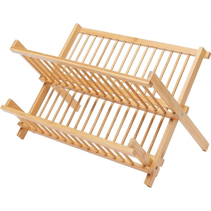 Scurgator de vase din Bambus, pliabil, cu 2 niveluri, 43x31.6x25.5cm, Premium