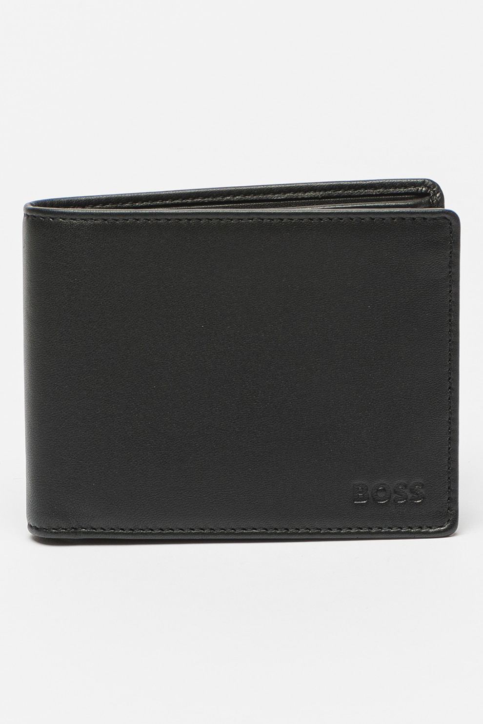 BOSS, Portofel pliabil de piele Arezzo, Negru