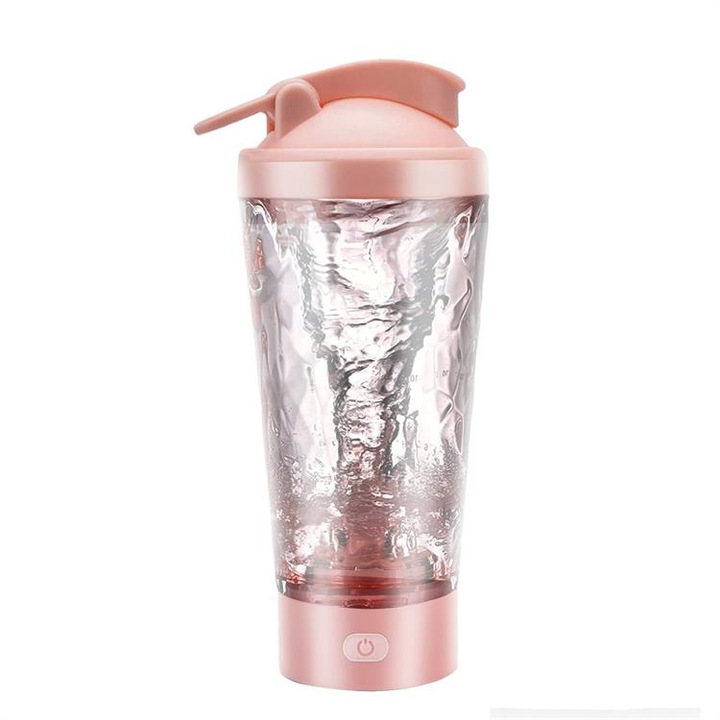 Shaker electric fitness, Latuya cu incarcare USB, pentru proteine, smoothie, cafea, 450ml, fara BPA, culoare roz
