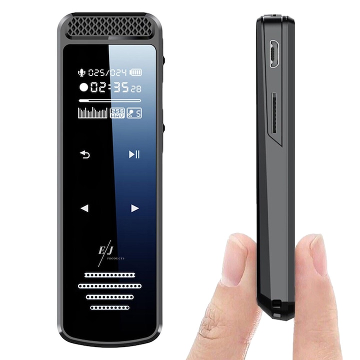 Гласово активиран стерео цифров диктофон, EJ Products, Q55, 16GB, шумопотискане, вграден високоговорител, MP3 плейър