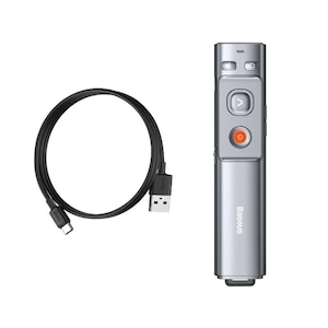 Indicator laser pentru prezentari, wireless, cu adaptor Type-c- USB si incarcare Type-C, raza de actiune 100m, compatibil cu Windows, Apple OS, Android si Linux, culoare gri