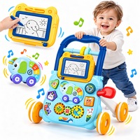 Antemergator Multifunctional 2 in 1, LittleSteps KinderVibe™, cu Activitati Interactive, Tabla Detasabila de Desenat, Sortator cu Forme, Panou Interactiv Detasabil, Roti Antiderapante, Blue Breeze