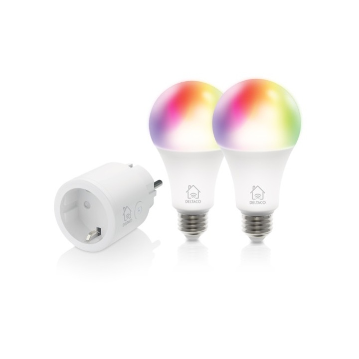 Смарт комплект DELTACO SMART HOME, смарт фасунга и 2 смарт крушки RGB