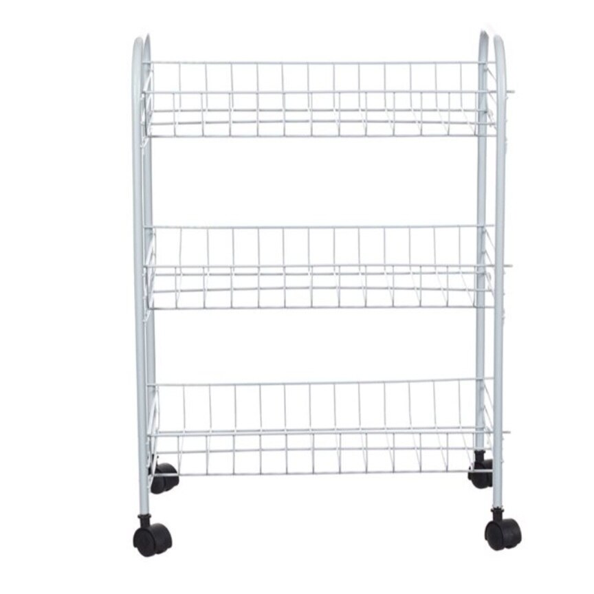 Raft cu 3 nivele, metal, roti plastic, alb, 32,5 x 20 x 43,5 cm - eMAG.ro