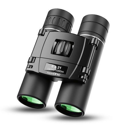 Binoclu profesional 8 x 21 Techone® Hunter, ultra portabil, pliabil, lentile Premium FMC, prisma BAK 4, husa depozitare pentru curea, pentru vanatoare, pasari, calatorii, turism, negru