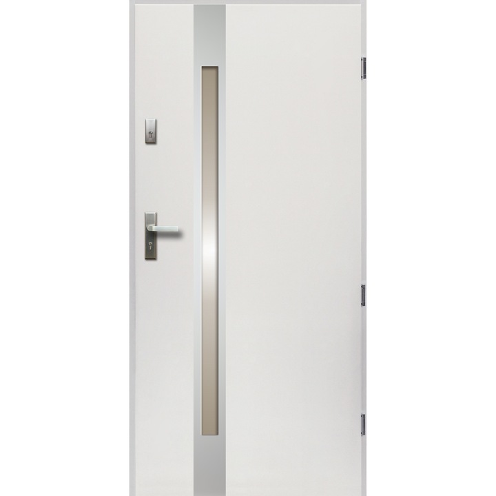 Usa intrare, OK Doors, Model P55 Temidas, Otel/PVC, 2070 x 1000mm, Alb/Argintiu
