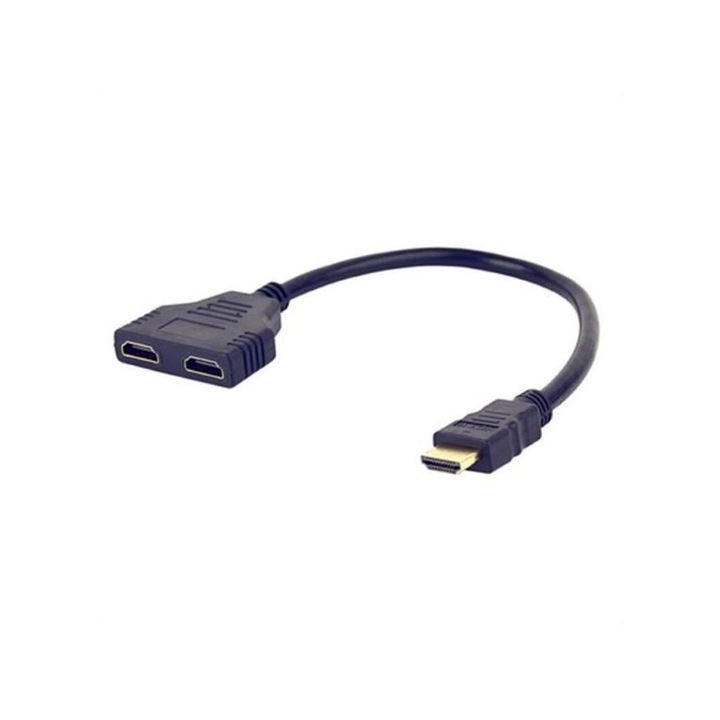 Cablu HDMI de 20 cm, cu un conector tata la doua conectori mama HDMI, culoare neagra