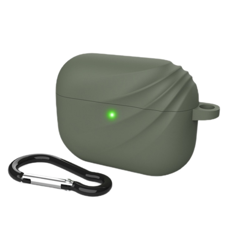 Carcasa de protectie si suport pentru Apple AirPods Pro cu sistem de prindere tip carabina, realizata din silicon, disponibila in culoarea verde