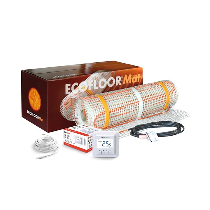 Kit pentru incalzire in pardoseala ceramica, Covoras electric ECOFLOOR, LDTS 160 W/mp; 3.4 mp; 6.7 ml + Termostat digital programabil DEL9000