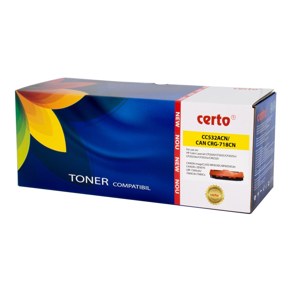 Cartus toner Certo compatibil cu CC532A/CRG-718, 2800 pagini, Yellow