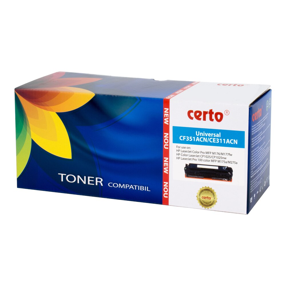 Cartus toner Certo compatibil cu CE311A/CF351A, 1000 pagini, Cyan