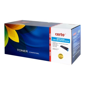 Cartus toner Certo compatibil cu Cyan Q6001A/CRG-707C, 2000 pagini, Cyan Cartus toner Certo compatibil cu Cyan Q6001A/CRG-707C, 2000 pagini, Cyan