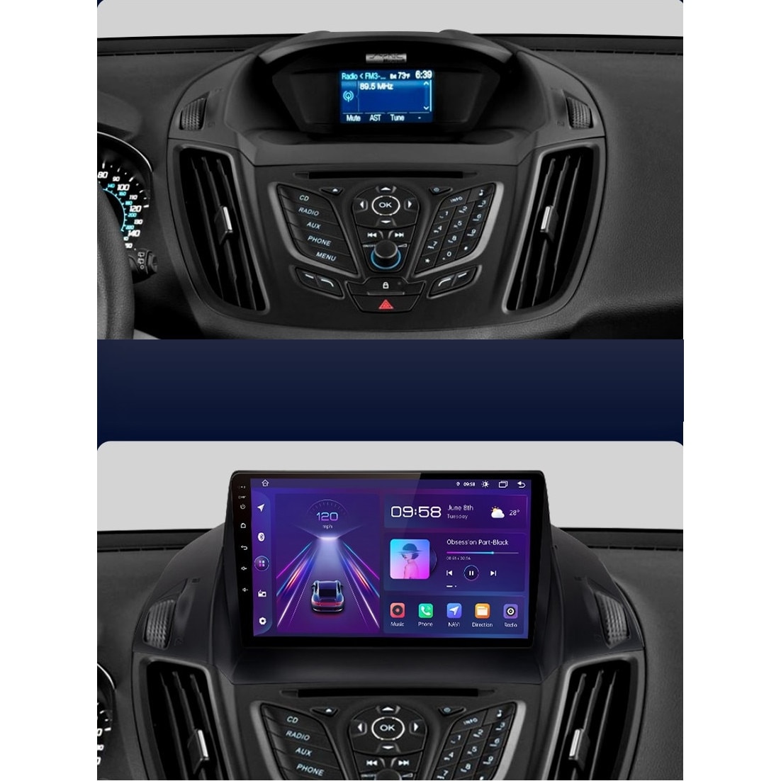 YUNTX Android 14 2-DIN Radio Voor Ford Kuga & C-Max (2013-2017) – Met Ingebouwde CarPlay, GPS En 9-inch Touchscreen!
