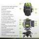 Nivela Laser 4D, Folixs®, Profesionala, 16 linii, 4x360º, IP-54, Precizie milimetrica, 515 nm dioda laser, ± 3° domeniu lucru 30 m, cu Telecomanda, Negru/Verde
