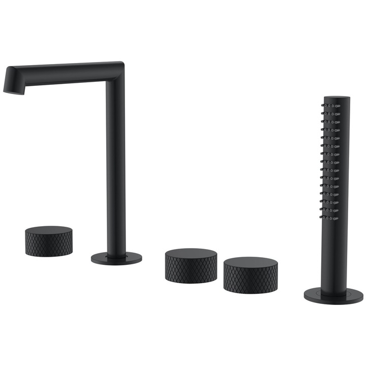 Смесител за вана, Matte Black, 5 дупки, аератор, монтаж на вана, Apolo