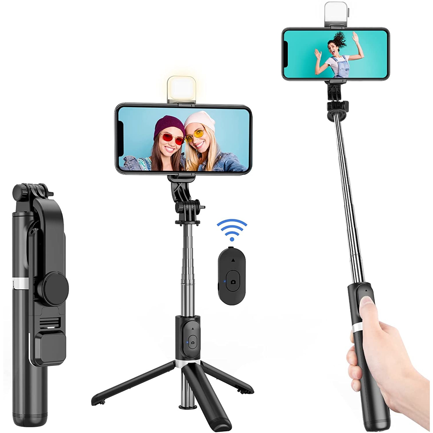 Pegs fake Bathtub Selfie stick, 3in1, LED, Cu telecomanda, 1.1m, Pentru Android/iOS, Negru -  eMAG.ro