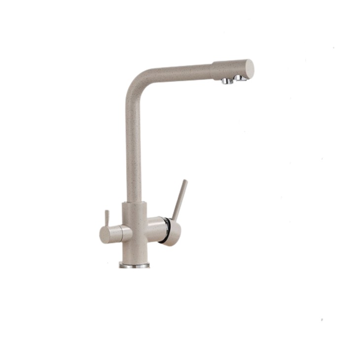 3-пътен кухненски кран за пречистена вода, с 2 проточни функции, бежов, AquaSpa