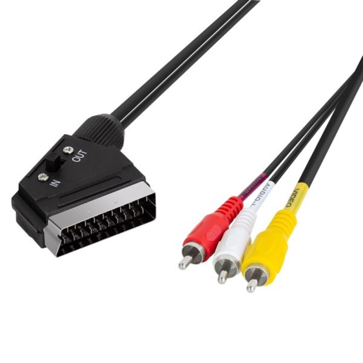 LogiLink Scart apa - 3x RCA apa Audio/Video kábel fekete 2m (CA1029) (CA1029)