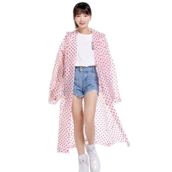 Foymag24 esőkabát, kapucnival, vízálló anyagból, univerzális gyerekméret, fehér/rózsaszín