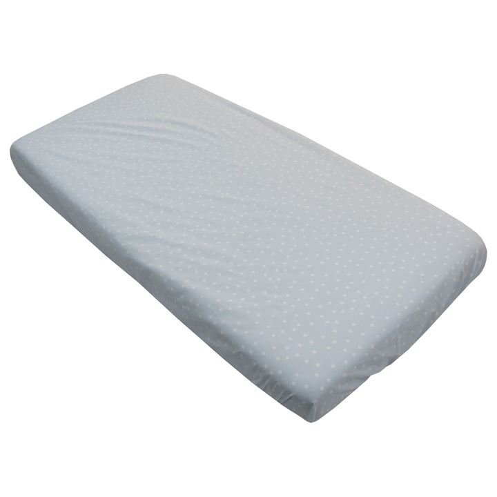 Cearceaf cu elastic, 120x60 cm, bumbac certificat Oeko Tex, PCE buline albe, Primii Pasi