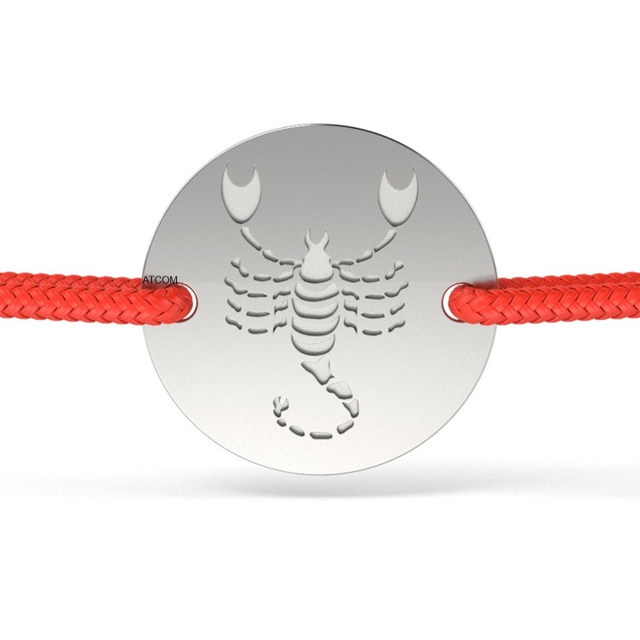 Ezüst karkötő piros zsinórral Scorpion mintával