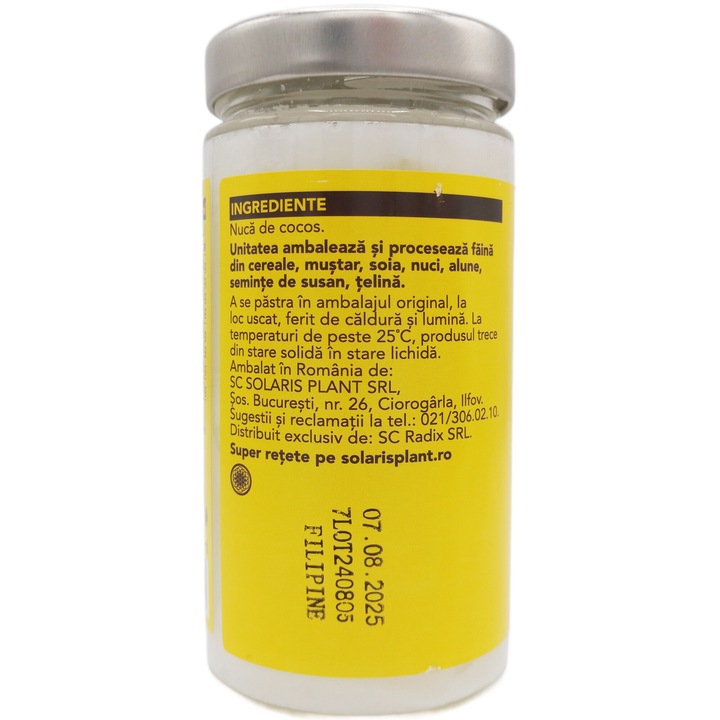Ulei de Cocos presat la rece, 500ml, Solaris Plant