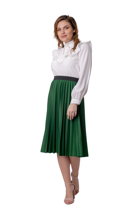 Fusta plisata verde cu elastic in talie, Poliester, 38-42 EU