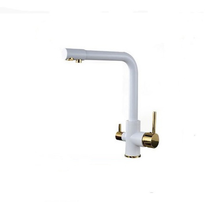 3-пътен кухненски кран за пречистена вода, с 2 функции, бяло-златен, AquaSpa