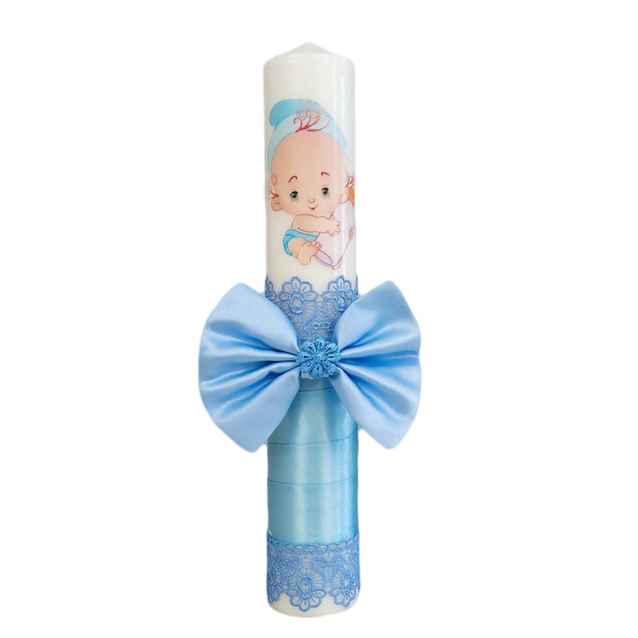 Lumanare botez pentru baieti de culoare bleu