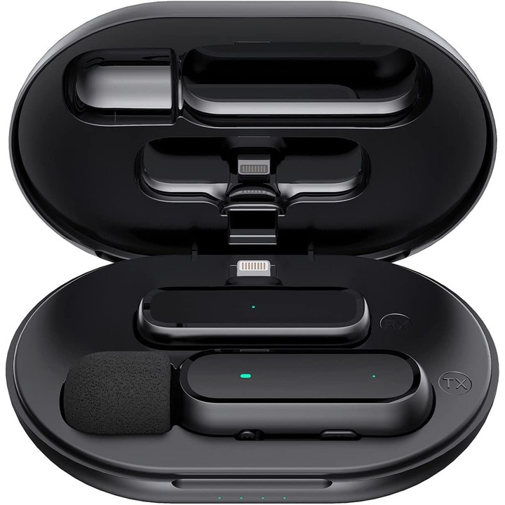 Set Microfon Lavaliera profesionala Wireless, ICIDRA, tip K63, pentru smartphone, tableta, compatibil cu Iphone, portabil, negru