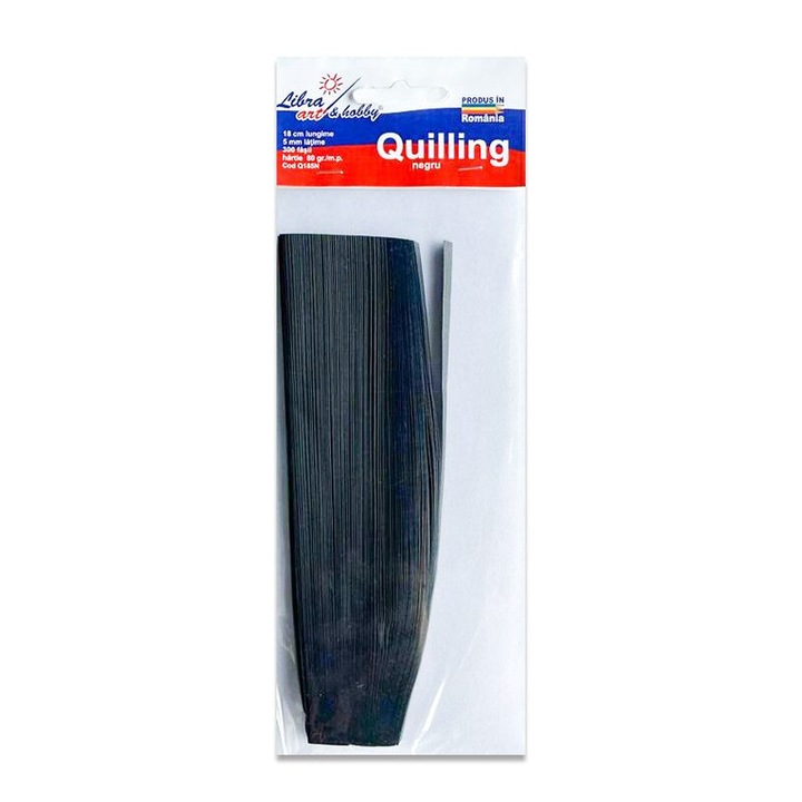 Hartie quilling neagra 18 cm lungime 5 mm latime 300 fasii 80 grame