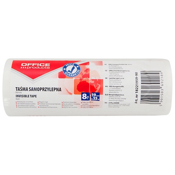 Ragasztószalag 19mm X 33m, 8 db/készlet, Irodai termékek - Mata (másoláshoz láthatatlan)
