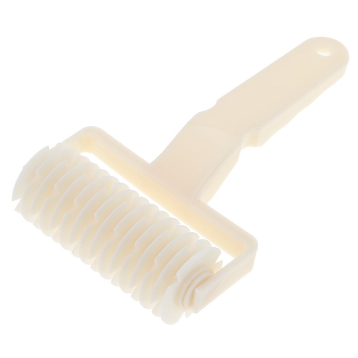 Cutit roller pentru Taiat, modelat Aluat pentru Placinte, Foietaj si Prajituri, PVC, Alb, 10 x 17.5 cm Alb