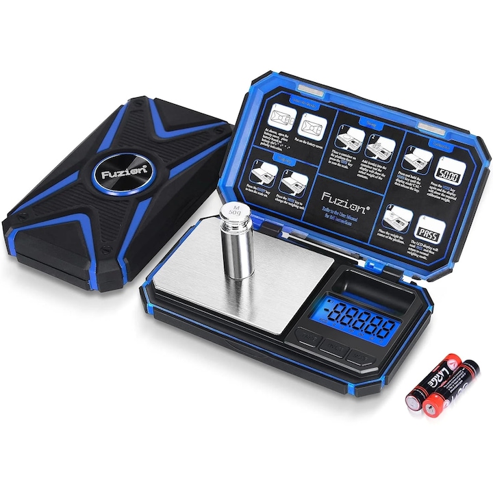 Cantar digital de precizie, Fuzion TU-X, 200g / 0.01g, 6 unitati, de bijuterii, Negru / Albastru