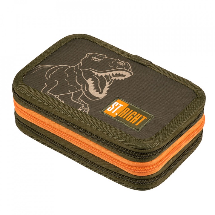 Penar Rigid cu 3 Fermoare, Echipat, St.Majewski, Colectia St.Right - T-Rex Junior PC05, 19x13x7cm