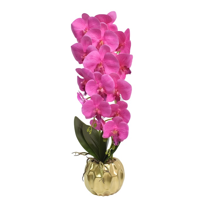 Орхидеи с естествен вид в керамична саксия, 60 см, Naimeed D4854, Розова