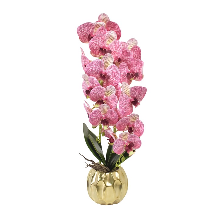 Естествено изглеждащи орхидеи в керамична саксия, 60 см, Naimeed D4854, розово/жълто