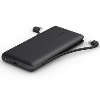 Acumulator extern Belkin Boost Charge PLUS 10000 mAh USB-C cu cabluri integrate, Negru