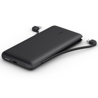 Acumulator extern Belkin Boost Charge PLUS 10000 mAh USB-C cu cabluri integrate, Negru