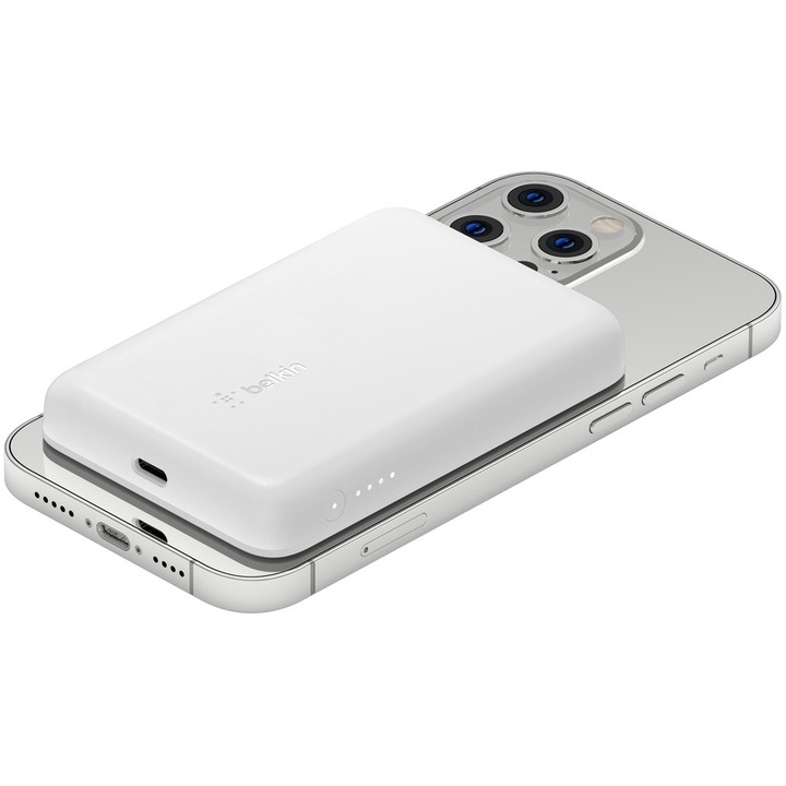 Acumulator extern Belkin cu Incarcare Wireless Boost Charge 2500 mAh cu atasare magnetica, Alb